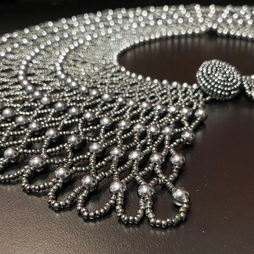 Elegant Brownstone vintage grey breaded collar Necklace
